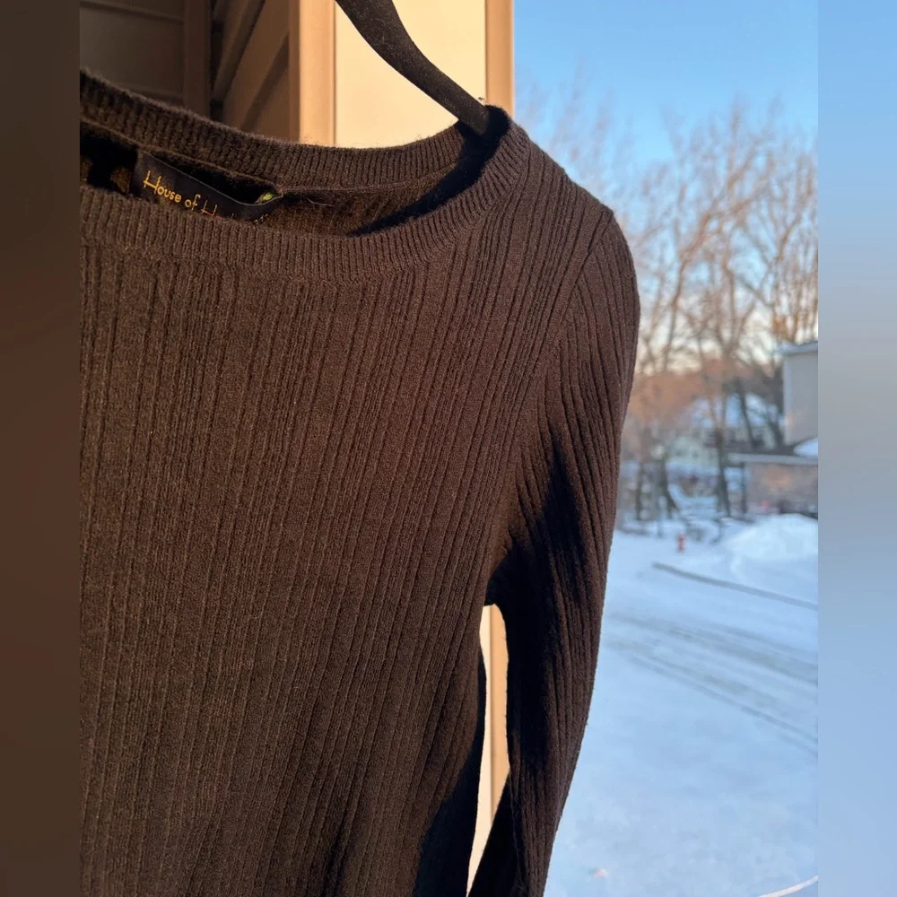 🆕House of Harlow 1960 Black Ribbed Wool Cashmere Cropped Knit Sweater Top Medium - Picture 7 of 16